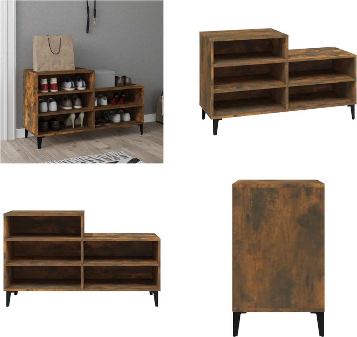 vidaXL Schoenenkast 102x36x60 cm bewerkt hout gerookt eikenkleurig - Schoenenrek - Schoenenrekken - Opbergrek Voor Schoenen - Schoenenstellage (8721114788289)