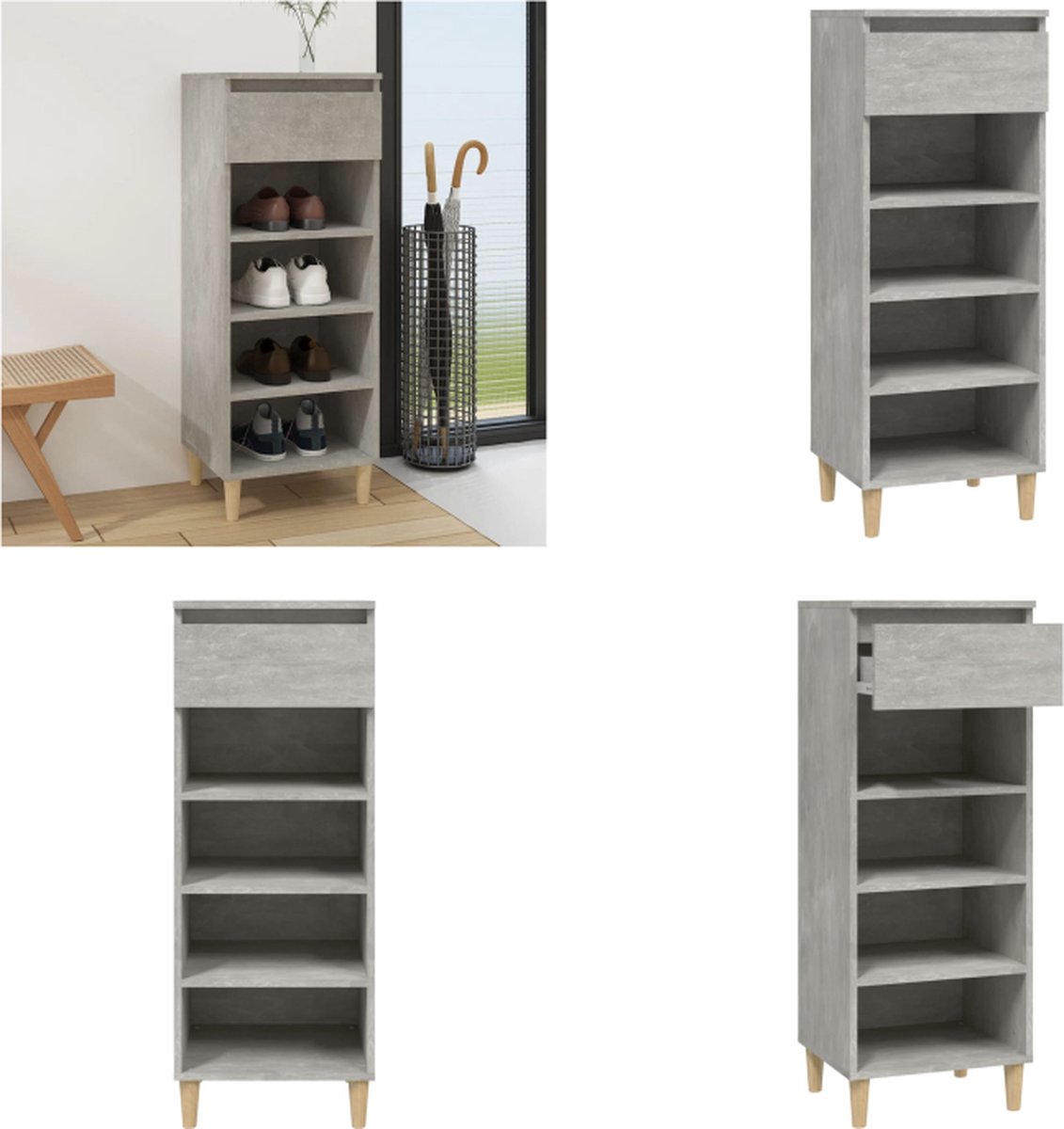 vidaXL - Schoenenkast - 40x36x105 - cm - bewerkt - hout - betongrijs (8720287224648)
