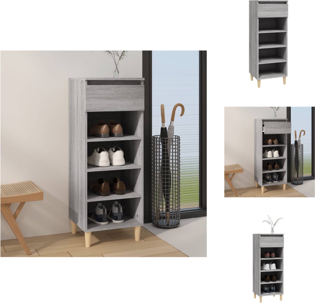vidaXL - Schoenenkast - 40x36x105 - cm - bewerkt - hout - grijs - sonoma (8720287224662)
