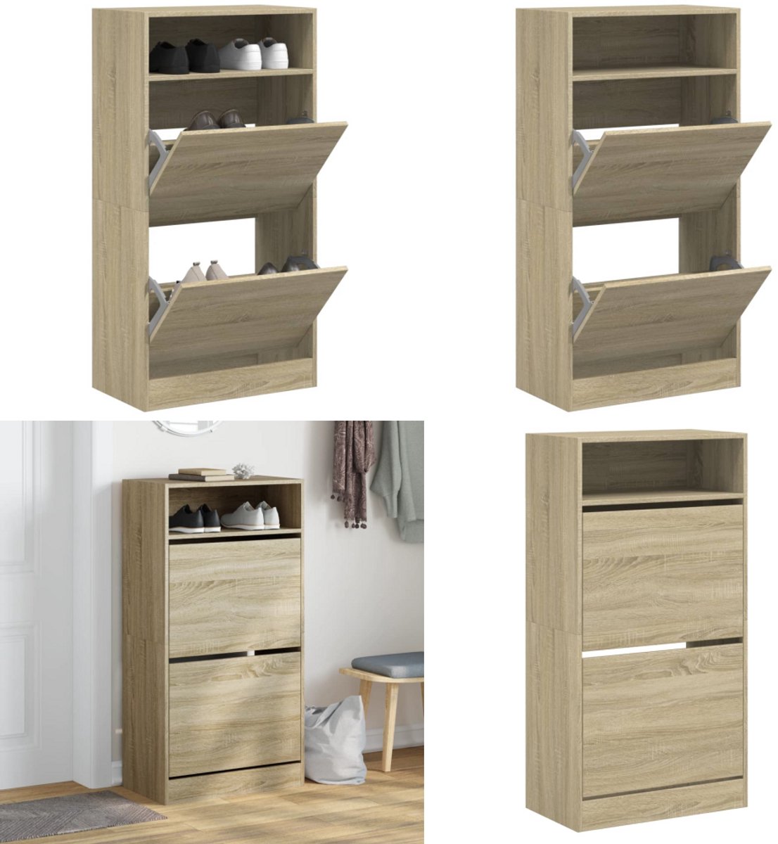 vidaXL Schoenenkast 60x34x116 cm bewerkt hout sonoma eikenkleurig - Schoenenrek - Schoenenrekken - Opbergrek Voor Schoenen - Schoenenstellage (8279353732001)