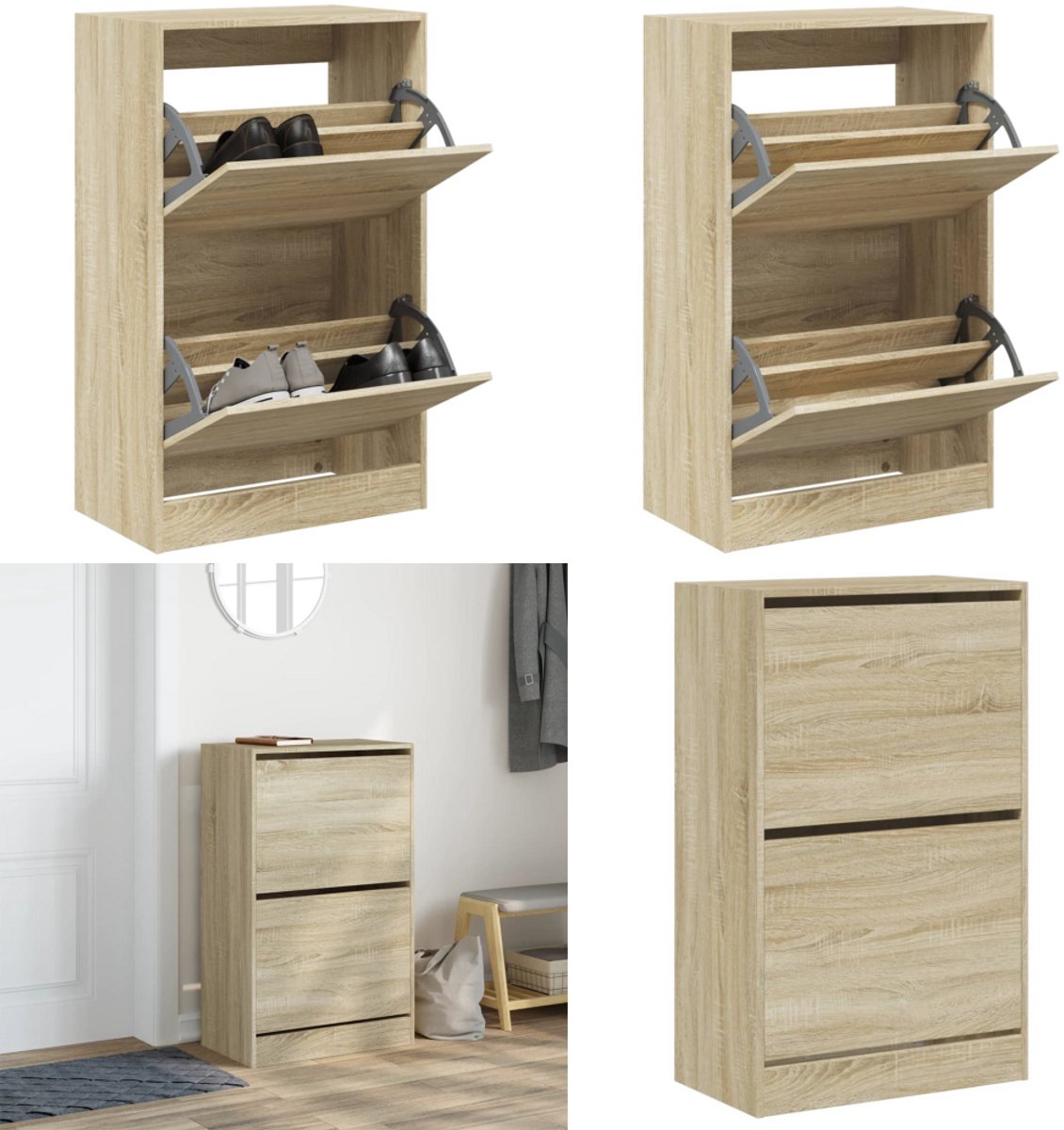 vidaXL Schoenenkast 60x34x96,5 cm bewerkt hout sonoma eikenkleurig - Schoenenrek - Schoenenrekken - Opbergrek Voor Schoenen - Schoenenstellage (8279353680739)