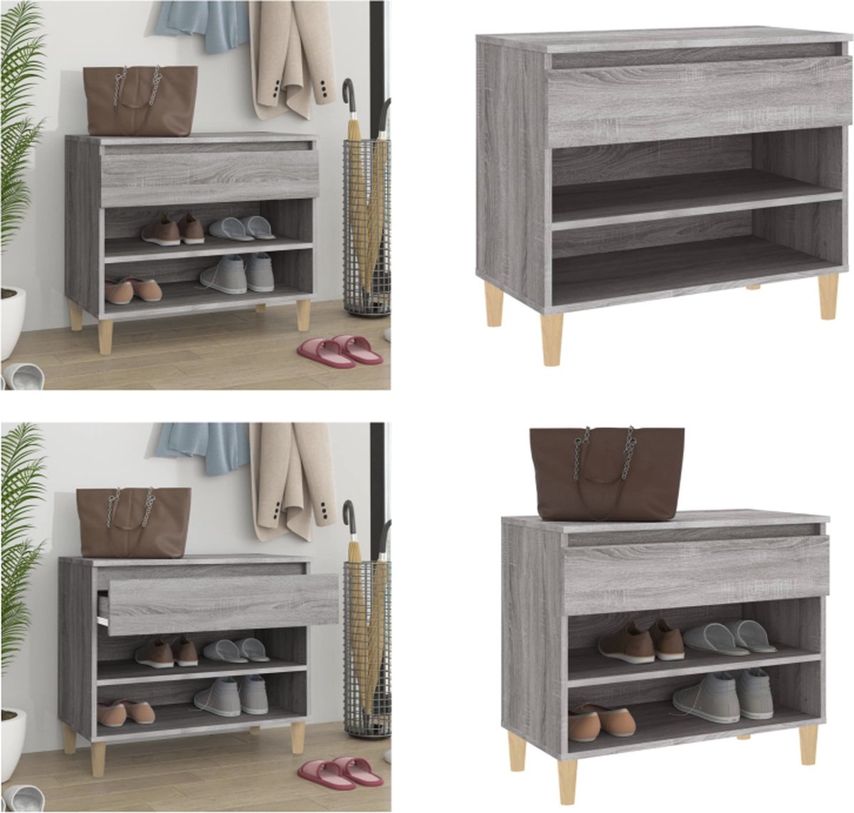 vidaXL - Schoenenkast - 70x36x60 - cm - bewerkt - hout - sonoma - grijs (8720287224587)