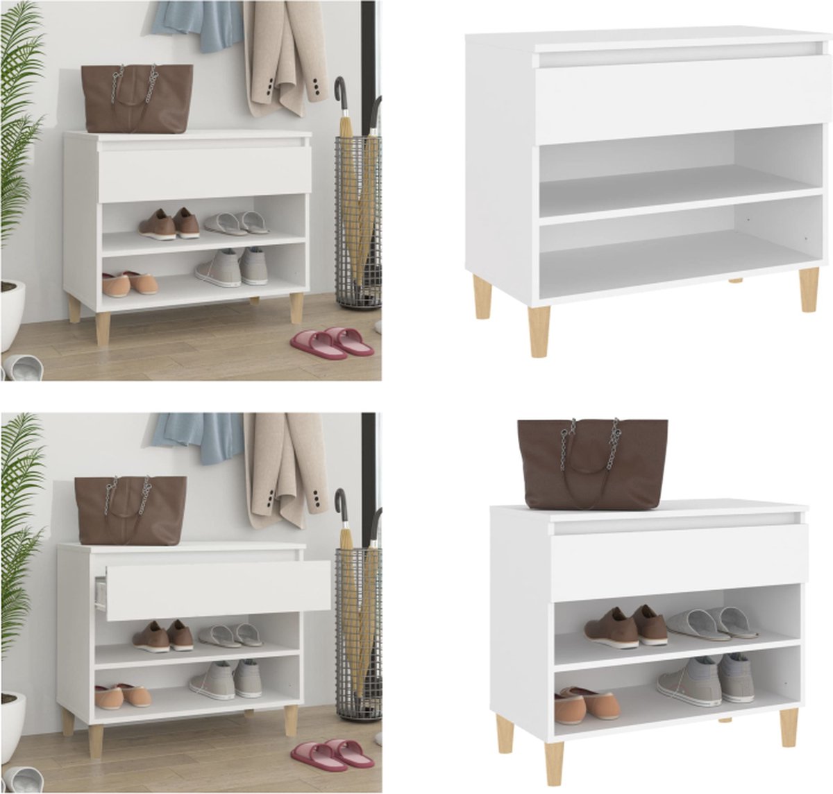 vidaXL - Schoenenkast - 70x36x60 - cm - bewerkt - hout - wit (8720287224525)