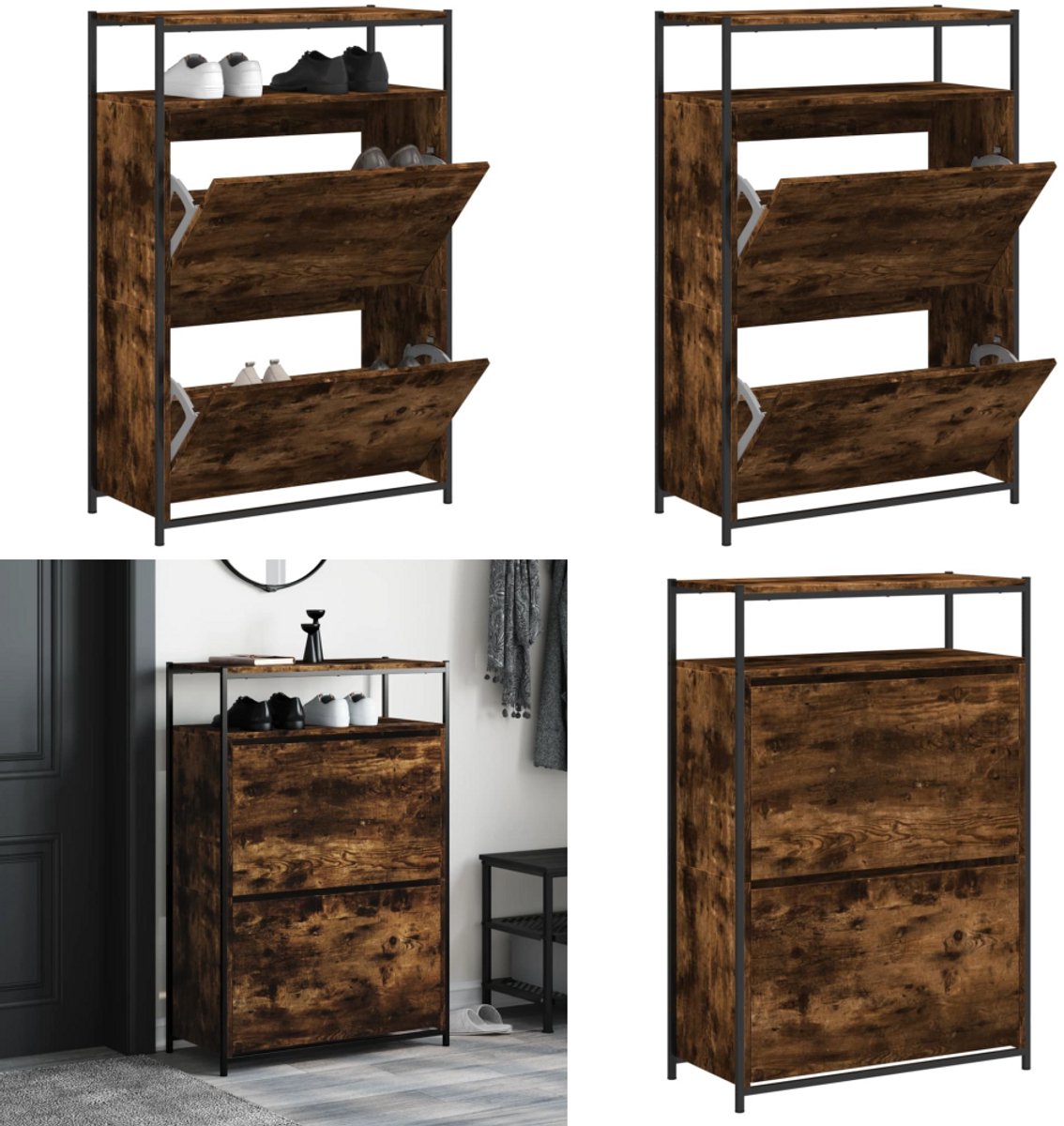 vidaXL Schoenenkast 75x34x112 cm bewerkt hout gerookt eikenkleurig - Schoenenrek - Schoenenrekken - Opbergrek Voor Schoenen - Schoenenstellage (8279353730588)