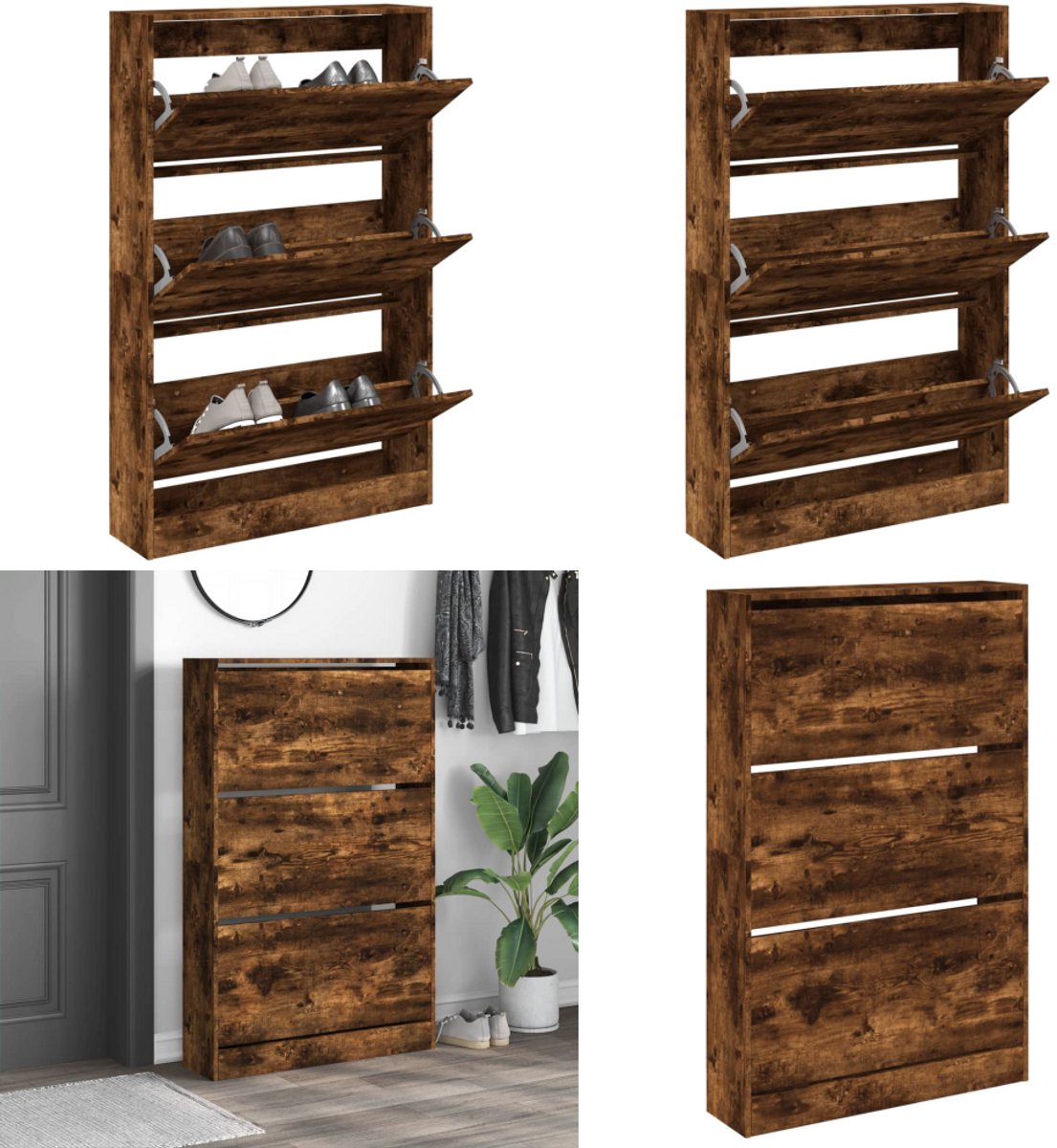 vidaXL Schoenenkast 80x21x125,5 cm bewerkt hout gerookt eikenkleurig - Schoenenrek - Schoenenrekken - Opbergrek Voor Schoenen - Schoenenstellage (8218465137571)