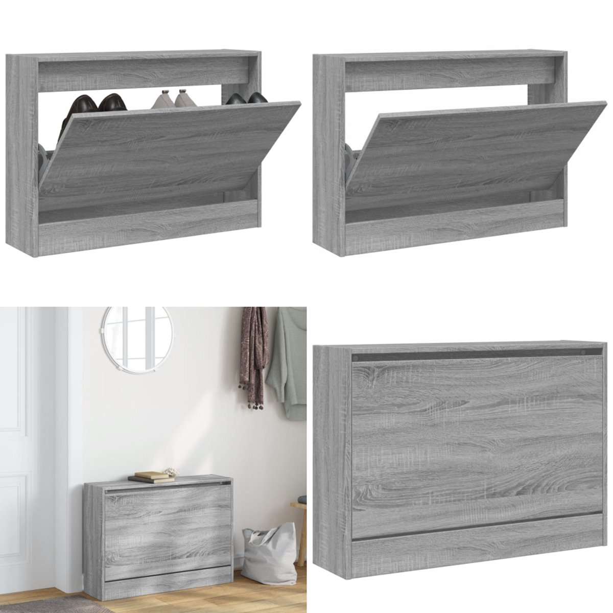 vidaXL Schoenenkast 80x21x57 cm bewerkt hout grijs sonoma eikenkleur - Schoenenrek - Schoenenrekken - Opbergrek Voor Schoenen - Schoenenstellage (8208486067575)