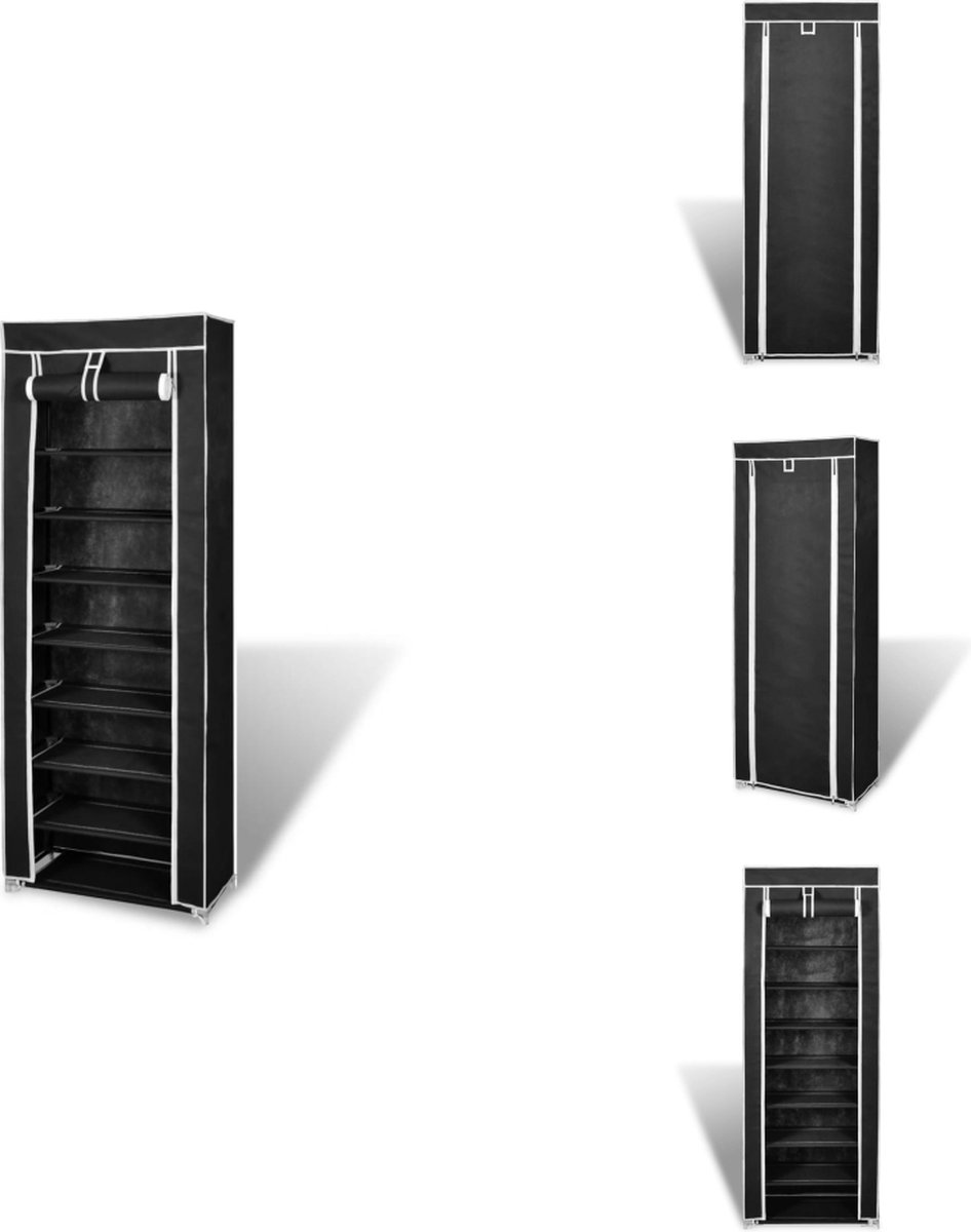 vidaXL Schoenenkast - Schoenenkasten - Schoenen Kast - Schoenen Kasten - Schoenenkast met hoes 57x29x162 stof zwart (8721032940936)