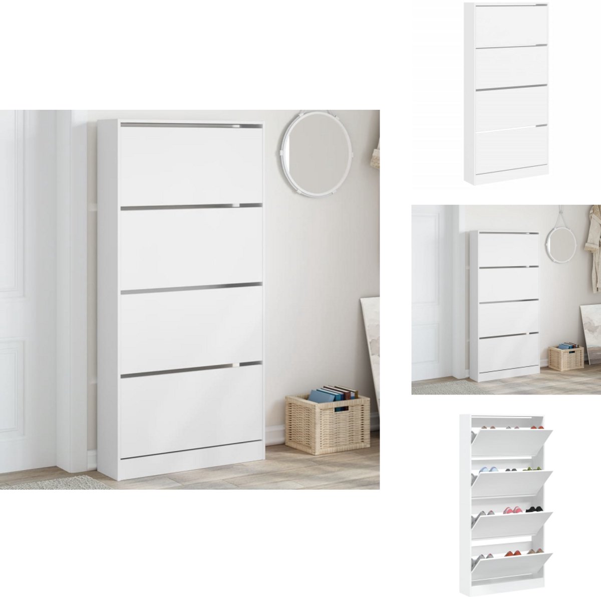 vidaXL Schoenenkast - Schoenenkasten - Schoenenrek - Schoenen Kast - Schoenenkast met 4 klaplades 80x21x163,5 cm wit (8099232114014)
