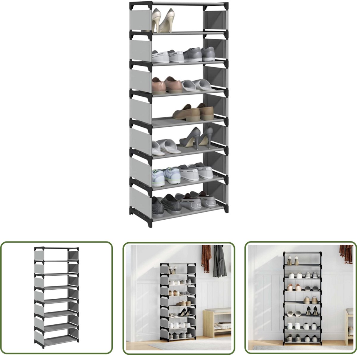 vidaXL Schoenenkast - Schoenenrek - Schoenenrek 8-laags 54x28x124 cm nonwoven stof grijs - Opbergruimte - Kledingopslag - Entree Organisatie (8025341010640)