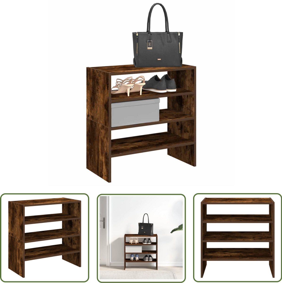vidaXL Schoenenkast - Schoenenrek - Schoenenrekken 2 st stapelbaar 60x30x30,5 cm gerookt eikenkleur - Opbergruimte - Houten Schoenenrek - Stapelbare Schoenenrekken (8025340305938)