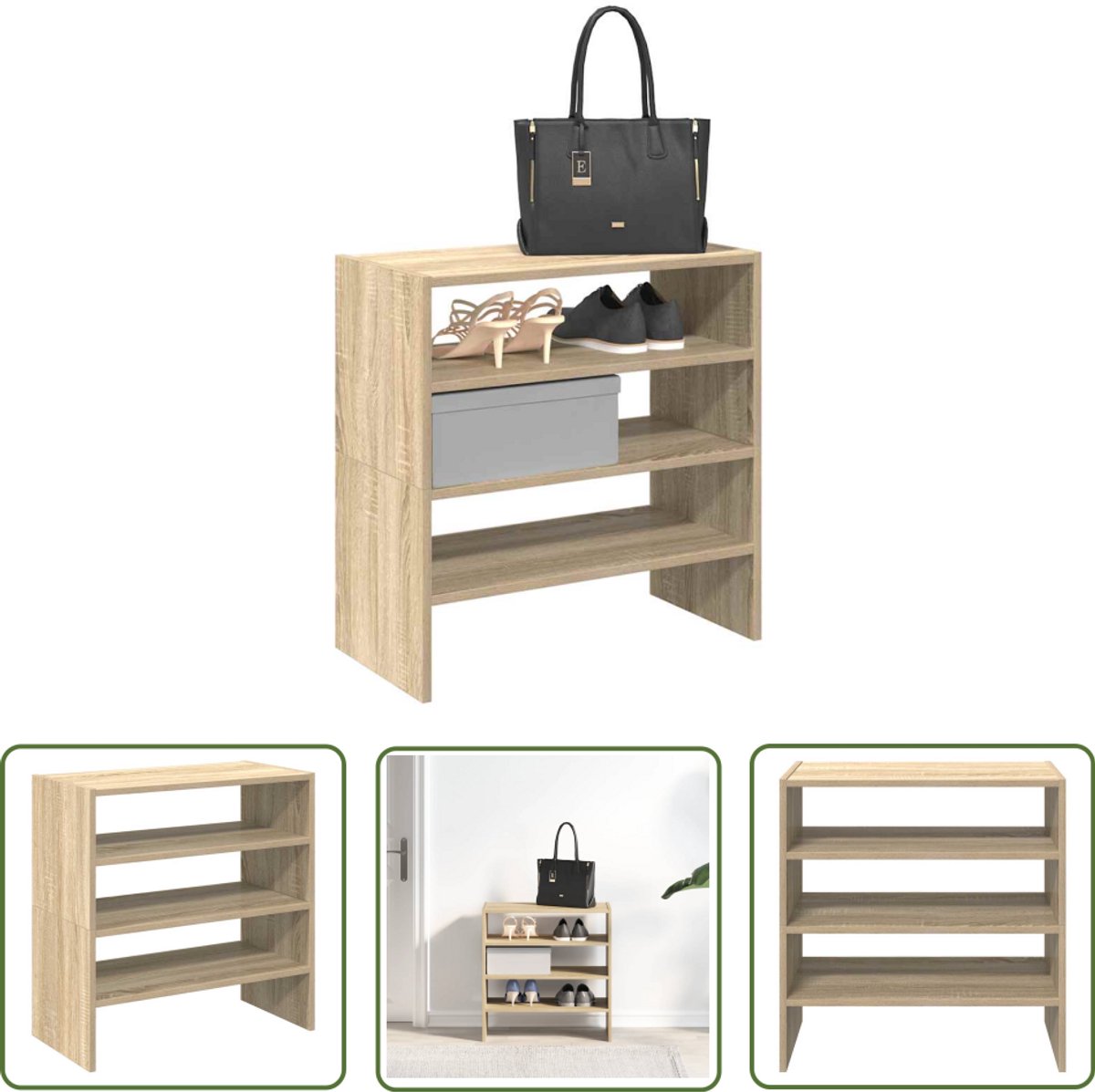 vidaXL Schoenenkast - Schoenenrek - Schoenenrekken 2 st stapelbaar 60x30x30,5 cm sonoma eikenkleur - Opbergruimte - Houten Schoenenrek - Sonoma Eiken (8028506461011)