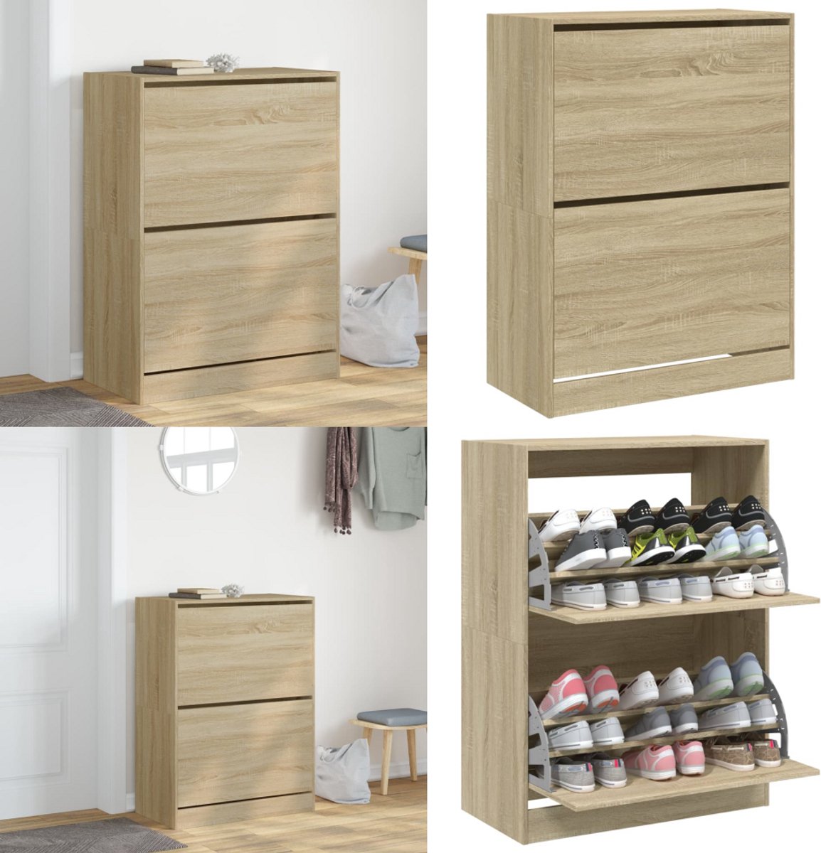 vidaXL Schoenenkast met 2 klaplades 80x42x108 cm sonoma eikenkleurig - Schoenenkast - Schoenenkasten - Schoenenrek - Schoenen Kast (8218465137731)