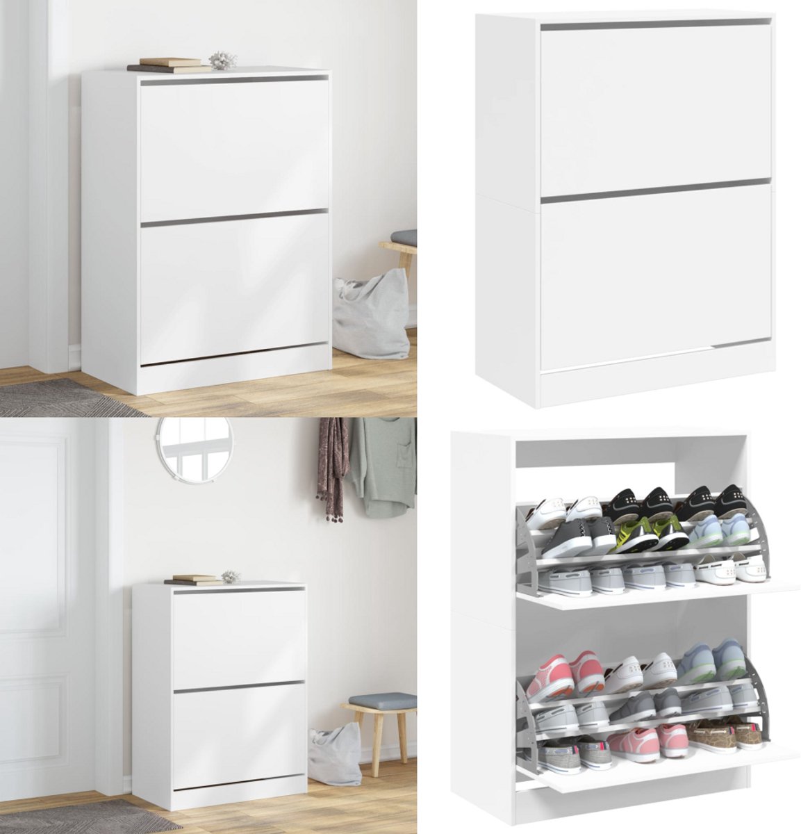 vidaXL Schoenenkast met 2 klaplades 80x42x108 cm wit - Schoenenkast - Schoenenkasten - Schoenenrek - Schoenen Kast (8208486067490)