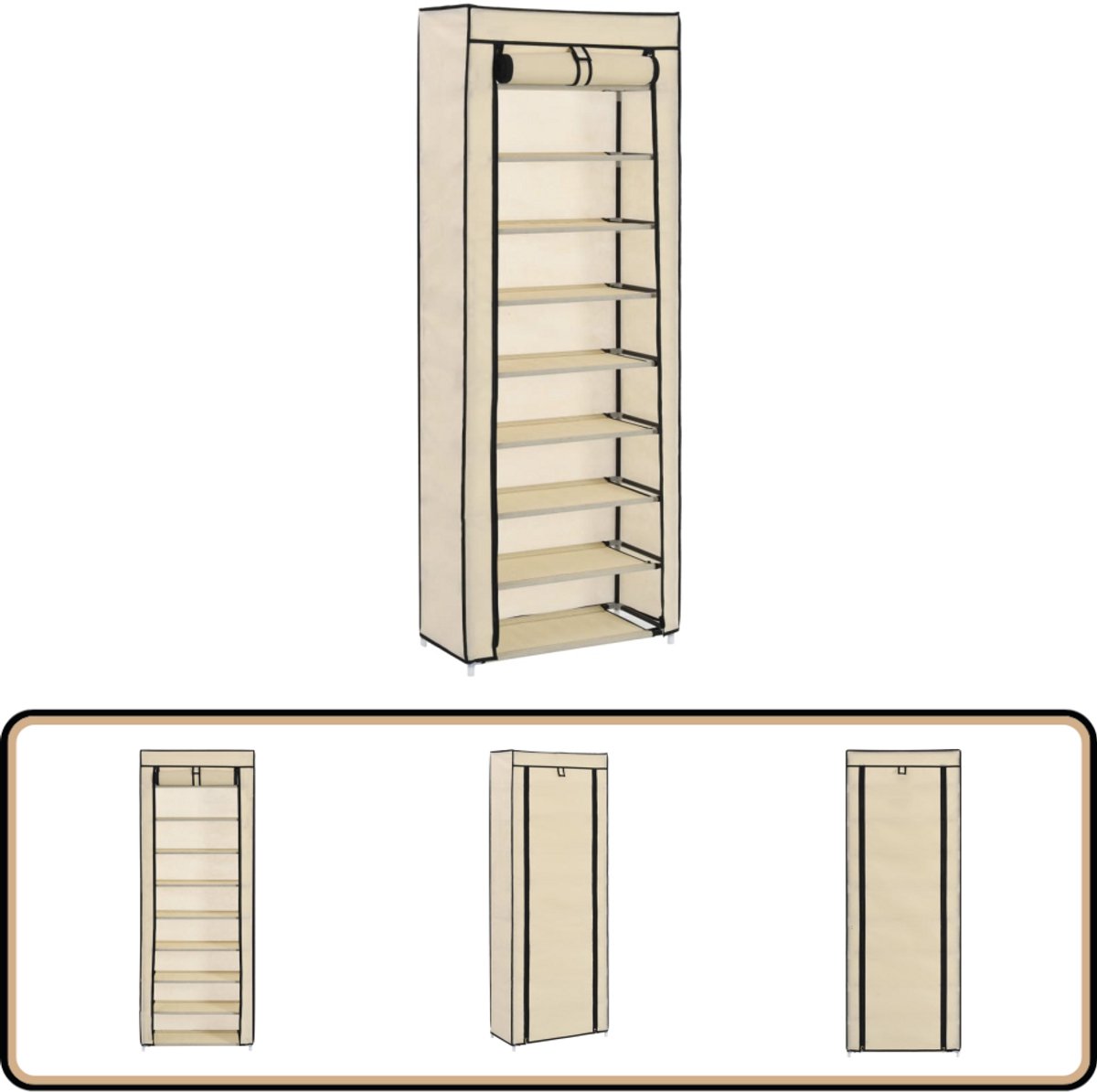 vidaXL Schoenenkast met hoes - Crème - 57x29x162 cm Schoenenkast - Schoenen Organisatie - Schoenen Opbergbox - Kleding Organizer - Entree Meubilair (8304606190977)