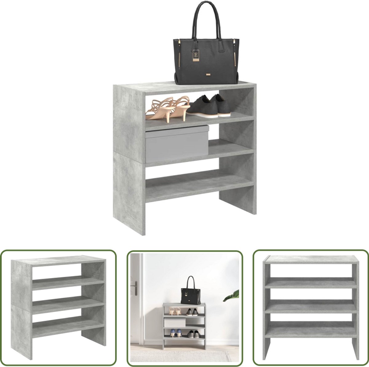 vidaXL Schoenenkasten - Schoenenrek - Schoenenrekken 2 st stapelbaar 60x30x30,5 cm betongrijs - Opbergsysteem - Houten Schoenenrek - Stapelbare Schoenenrekken (8025340305907)