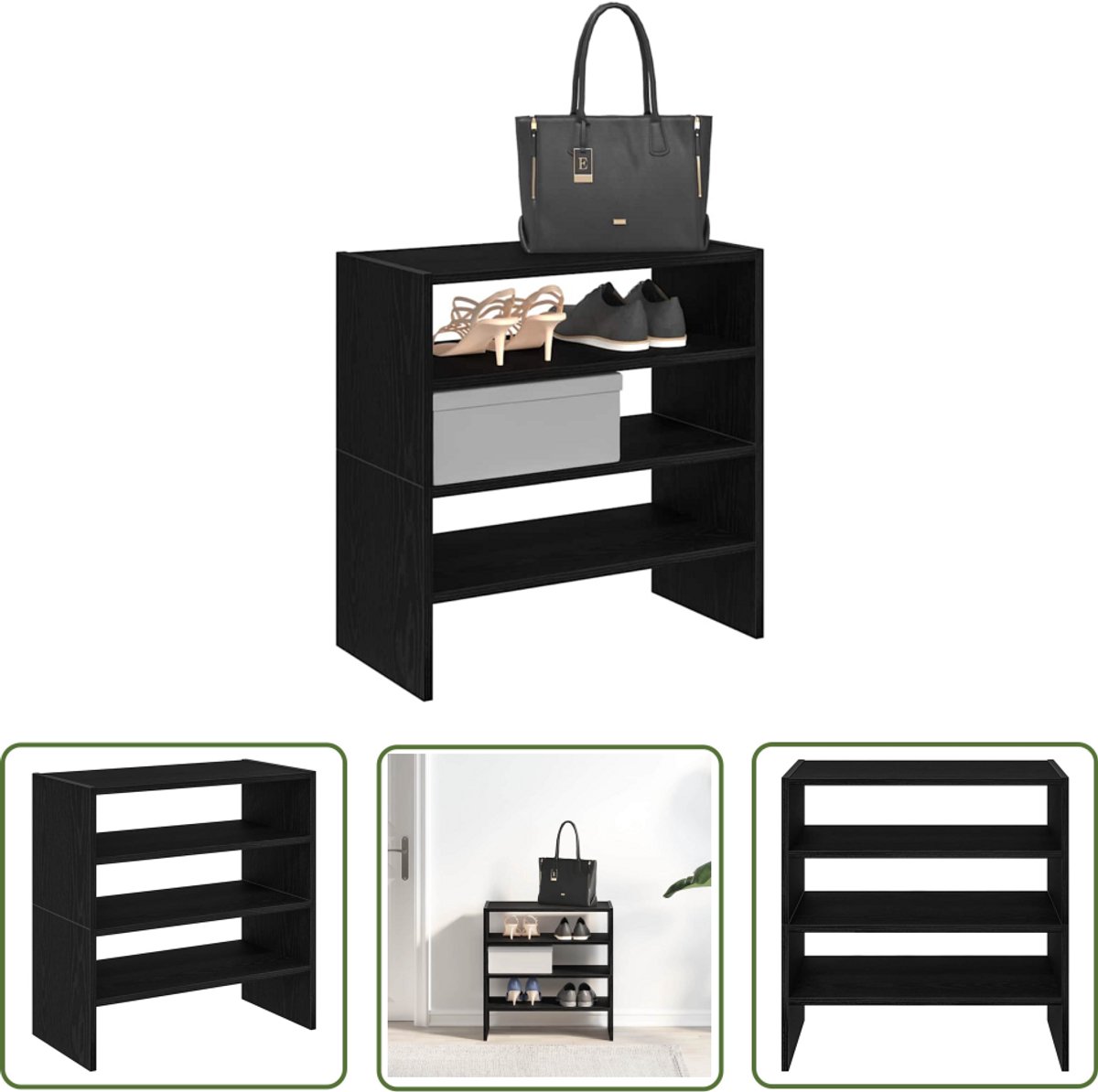 vidaXL Schoenenkasten - Schoenenrek - Schoenenrekken 2 st stapelbaar 60x30x30,5 cm zwart eikenkleurig - Zwarte Schoenenkast - Houten Schoenenkast - Stapelbare Schoenenkast (8028506461462)