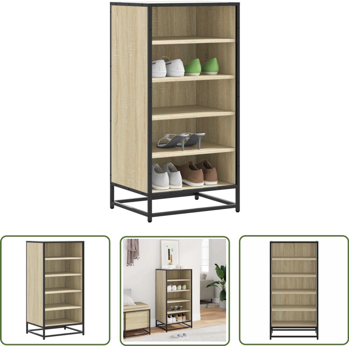vidaXL Schoenenopbergers - Schoenenrek - Schoenenrek 48x38x97,5 cm bewerkt hout sonoma eikenkleurig - Houten Schoenenrek - Vintage Schoenenrek - Organisator Schoenen (8012520157685)