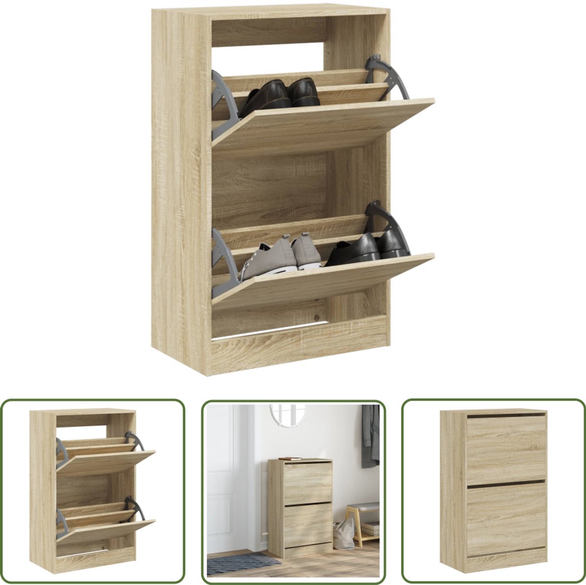 vidaXL Schoenenopbergkast - Schoenenkast - Schoenenkast 60x34x96,5 cm bewerkt hout sonoma eikenkleurig - Bruine Schoenenkast - Houten Schoenenkast - Compact Design (8721194078492)