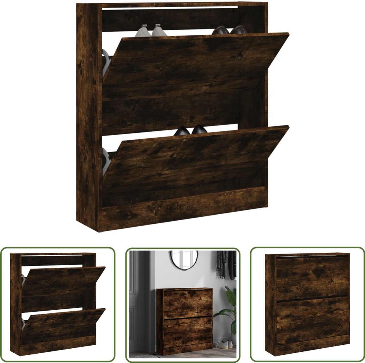 vidaXL Schoenenopbergkast - Schoenenkast - Schoenenkast 80x21x87,5 cm bewerkt hout gerookt eikenkleurig - Smal Meubel - Bruine Schoenenkast - Houten Schoenenkast (8721194386740)