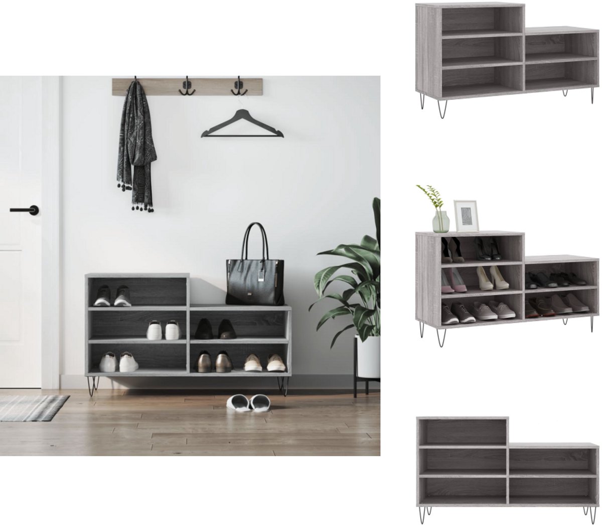 vidaXL Schoenenrek - Schoenenrekken - Opbergrek Voor Schoenen - Schoenenstellage - Schoenenkast 102x36x60 cm bewerkt hout sonoma grijs (8106253051126)