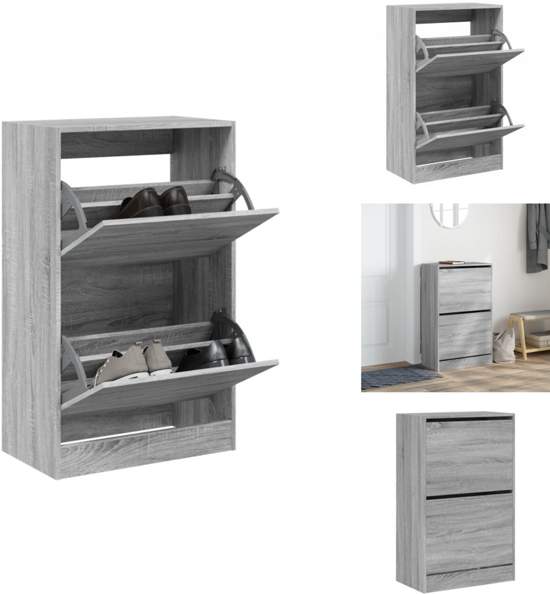 vidaXL Schoenenrek - Schoenenrekken - Opbergrek Voor Schoenen - Schoenenstellage - Schoenenkast 60x34x96,5 cm bewerkt hout grijs sonoma eikenkleur (8106253189003)