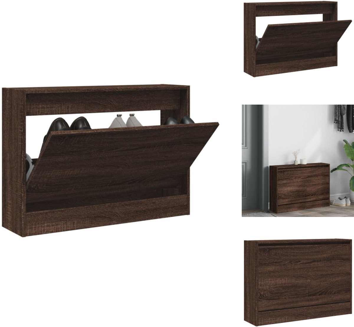 vidaXL Schoenenrek - Schoenenrekken - Opbergrek Voor Schoenen - Schoenenstellage - Schoenenkast 80x21x57 cm bewerkt hout bruin eikenkleur (8099232166051)