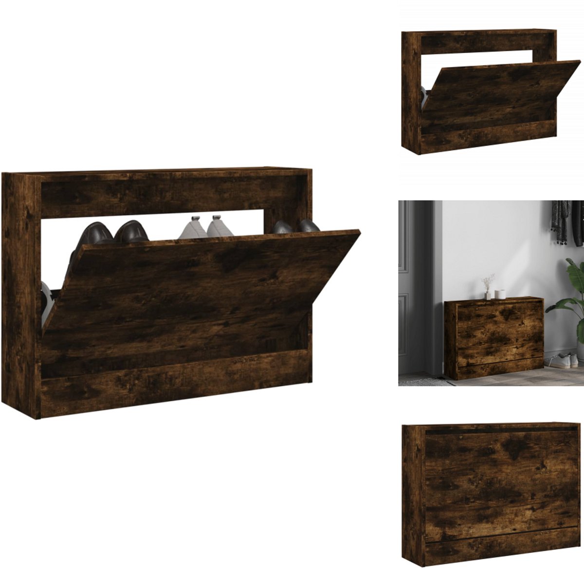 vidaXL Schoenenrek - Schoenenrekken - Opbergrek Voor Schoenen - Schoenenstellage - Schoenenkast 80x21x57 cm bewerkt hout gerookt eikenkleurig (8099232166884)