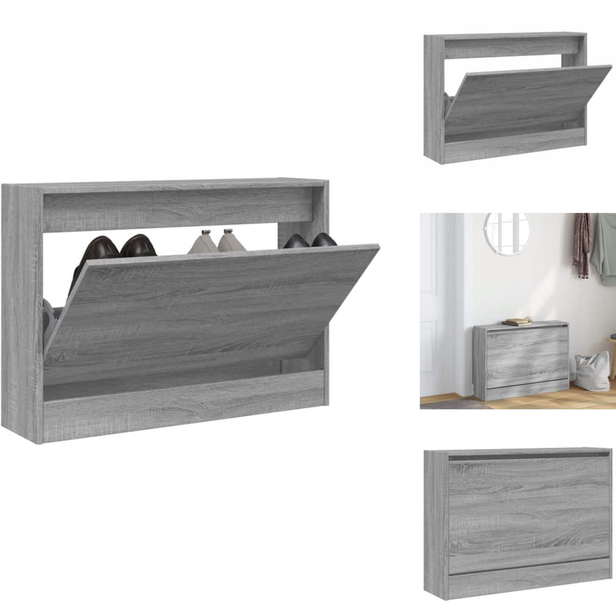 vidaXL Schoenenrek - Schoenenrekken - Opbergrek Voor Schoenen - Schoenenstellage - Schoenenkast 80x21x57 cm bewerkt hout grijs sonoma eikenkleur (8088274957116)