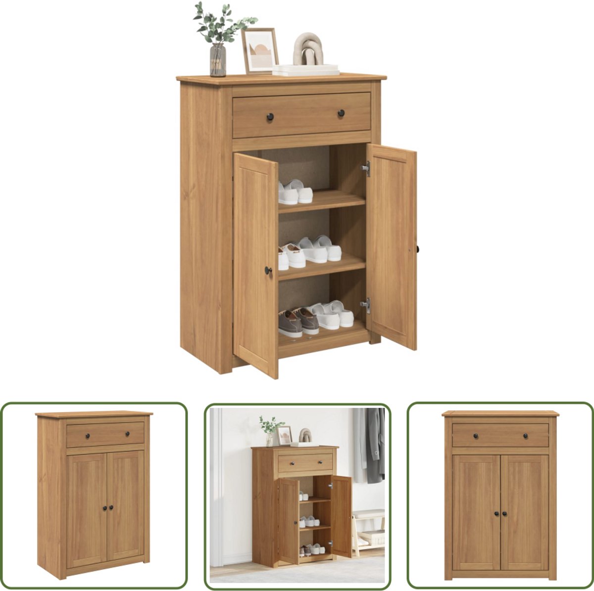 vidaXL Schoenuitlegers - Schoenenkast - Schoenenkast Panama 80x40x114 cm massief grenenhout - Bergruimte - Hout - Grenen (8010591949031)
