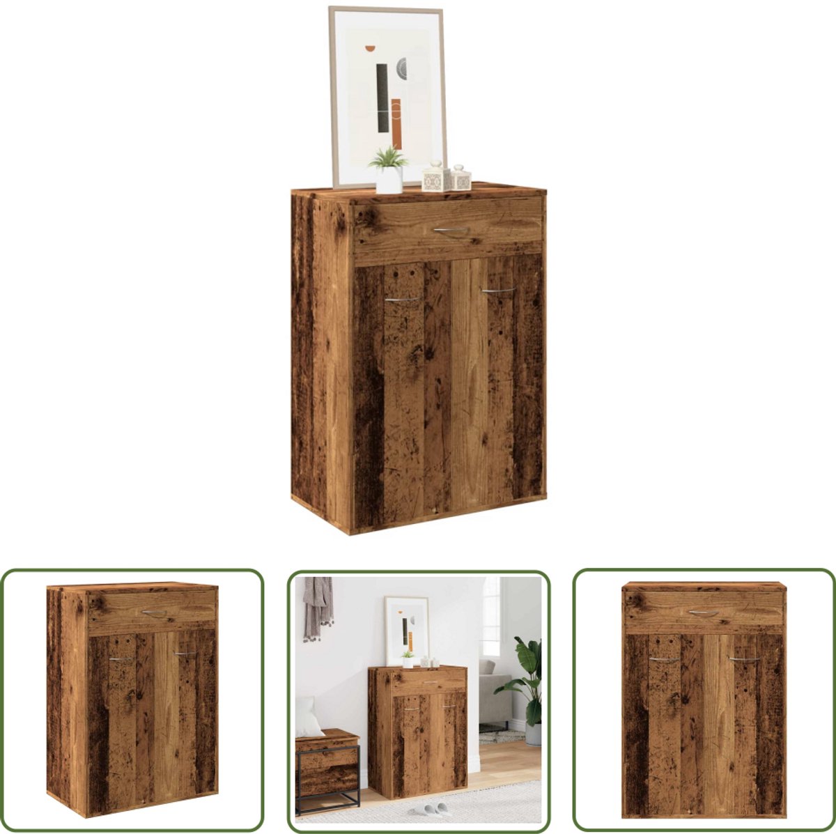 vidaXL Vintage Schoenenkast - Schoenenkast - Schoenenkast 60x35x84 cm bewerkt hout oud houtkleurig - Houten Schoenenkast - Opbergkast - Entree Kast (8025340303347)