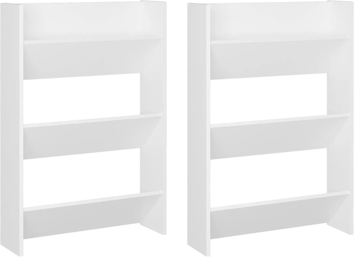 2 st WandSchoenenkast | Schoenenrek | Opbergkasten 60x18x90 cm spaanplaat wit (6248446695778)