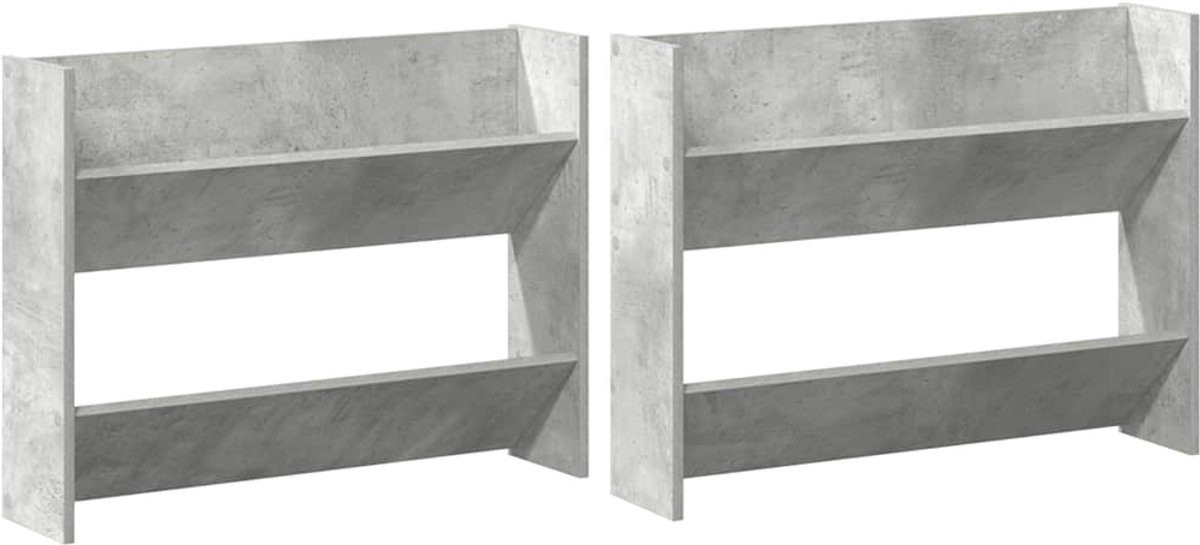 2 st WandSchoenenkast | Schoenenrek | Opbergkasten 80x18x60 cm spaanplaat betongrijs (6248446695785)