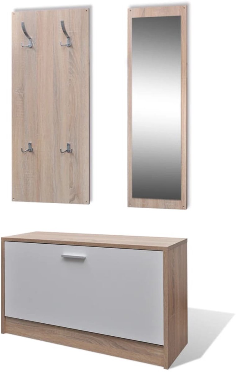 3-delige Schoenenkast | Schoenenrek | Opbergkastset hout eikenkleurig en wit (6248446687445)
