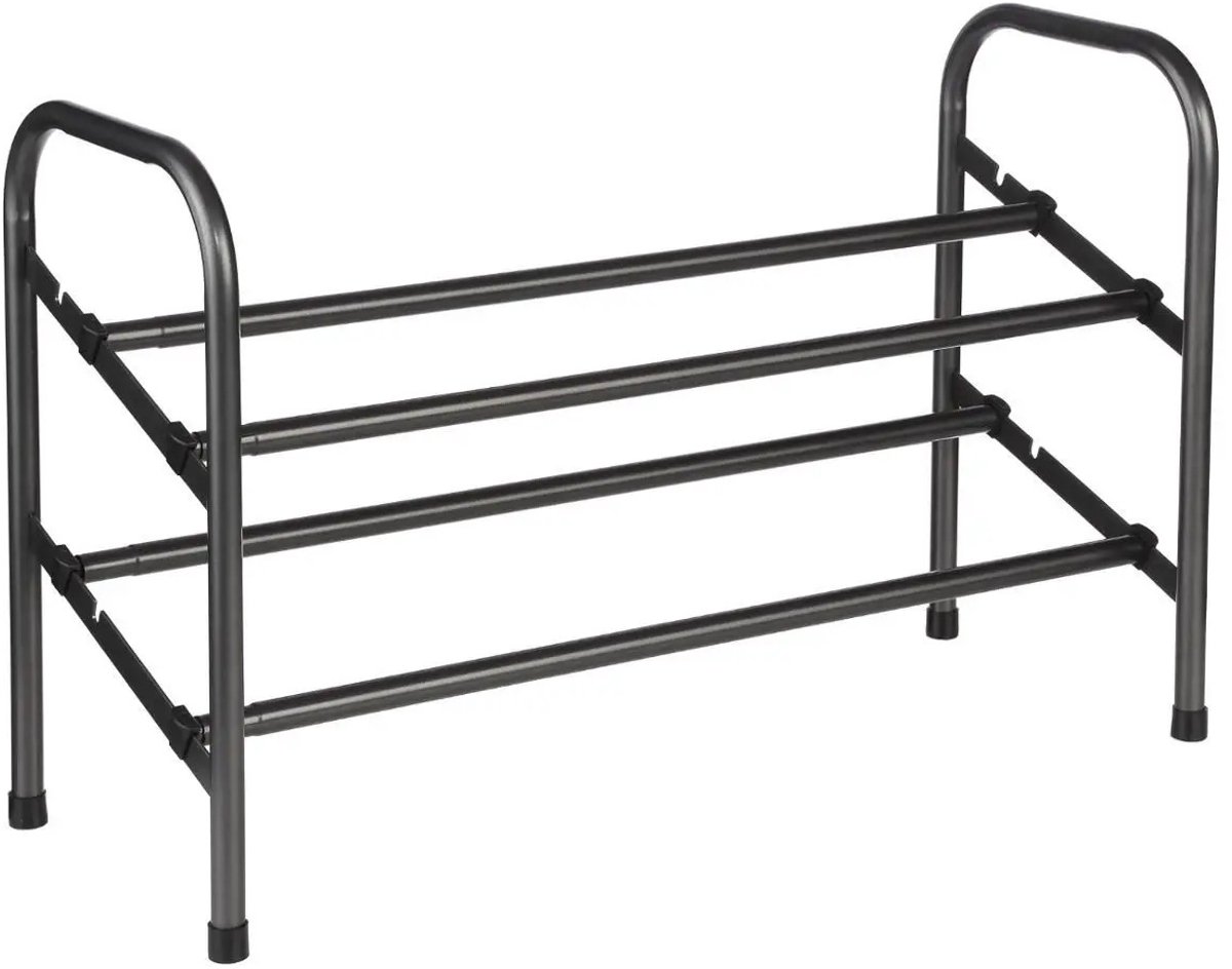 5Five Schoenenrek/schoenenkast - uitschuifbaar - zwart - 6-10 paar schoenen - 61 x 39 cm - metaal/kunststof - Schoenen opbergen - Schoenenrekken (3560239380948)