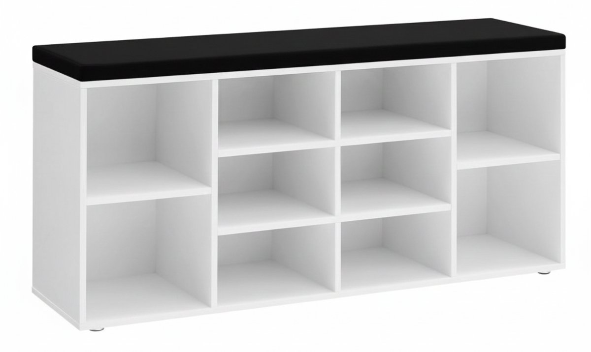 ACAZA Schoenenrek - Schoenenkast - Schoenenbank Met Zitkussen - Schoenenbank - Wit/Zwart (5400943042726)