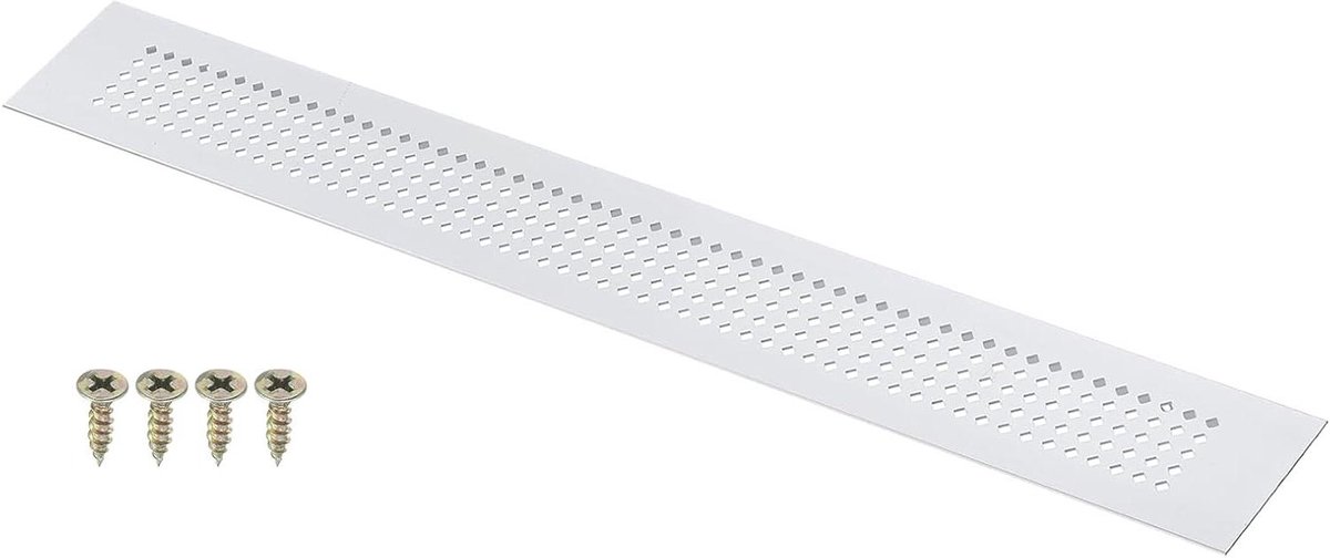 Allecta - Rechthoekige ventilatieafdekking 400 x 50 mm aluminium - Luchtterugkeer - Ventilatie met schroef - Deurkast - Kledingkast - Schoenenkast - Zilver (8785351831153)