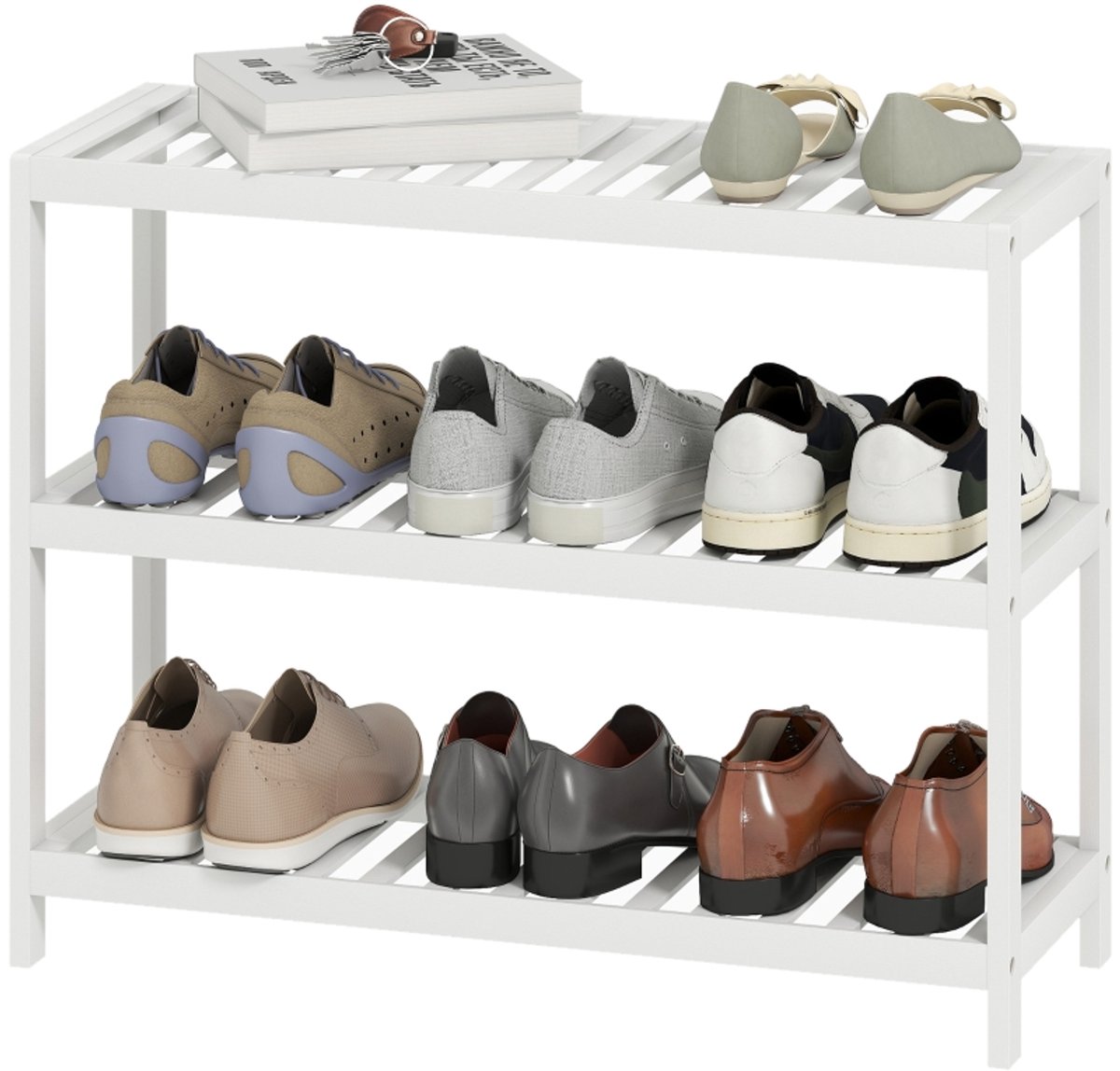 Bamboerek - 3-Laags - Schoenenrek en Opbergrek - Gelakte Afwerking - Bamboe - Wit (8901660551074)