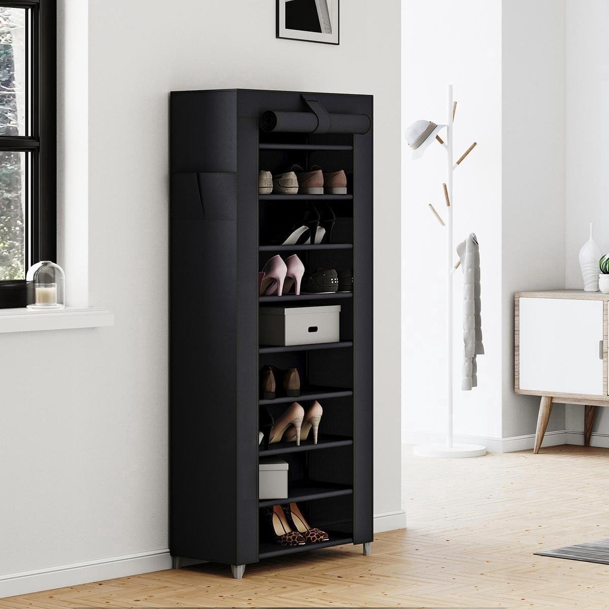 Bobbel Home - Schoenenrek met 10 niveaus - tot 27 paar schoenen - 58cm breed en 160cm hoog - Zwart (8719689805890)