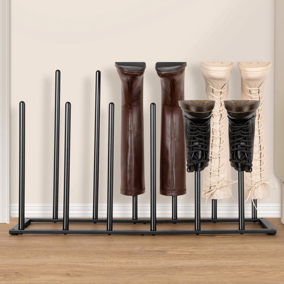 Boot Rack for Tall Boots, Sturdy Metal Boot Stand, Freestanding Boot Rack for Wardrobe, Entryway and Outdoors, Easy to Assemble, Space for 6 Pairs of Boots (8998339872738)