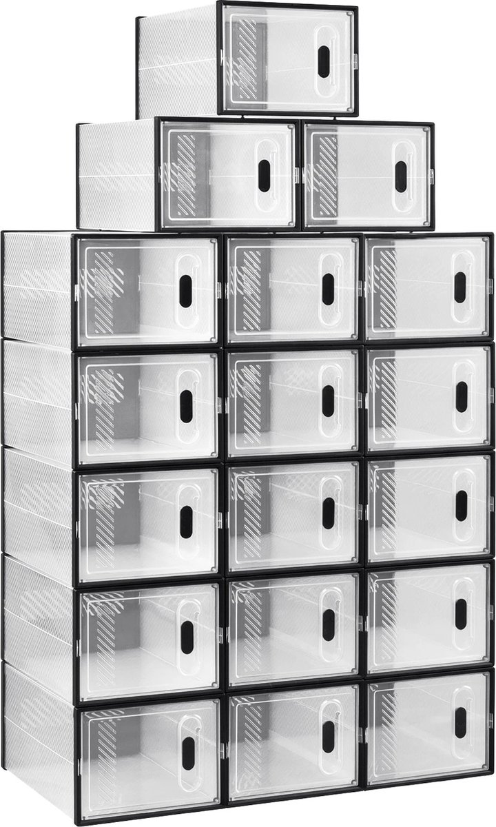 BukkitBow - Opvouwbare Schoenenkast - Stapelbare Schoenendozen - Doorzichtig - 18 Stuks (8721048803331)