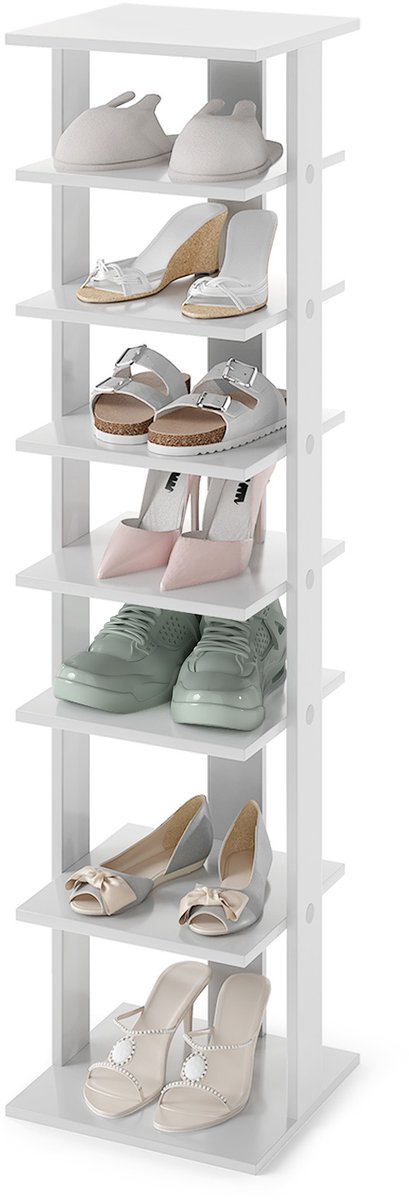COSTWAY Schoenenrek, 8 niveaus, smal, schoenenkast van hout, in hoogte verstelbaar, schoenenstandaard, schoenenorganizer, verticaal, vrijstaand hoekrek, staand rek voor ingang, hal (grijs, eenpersoons (0672669043027)