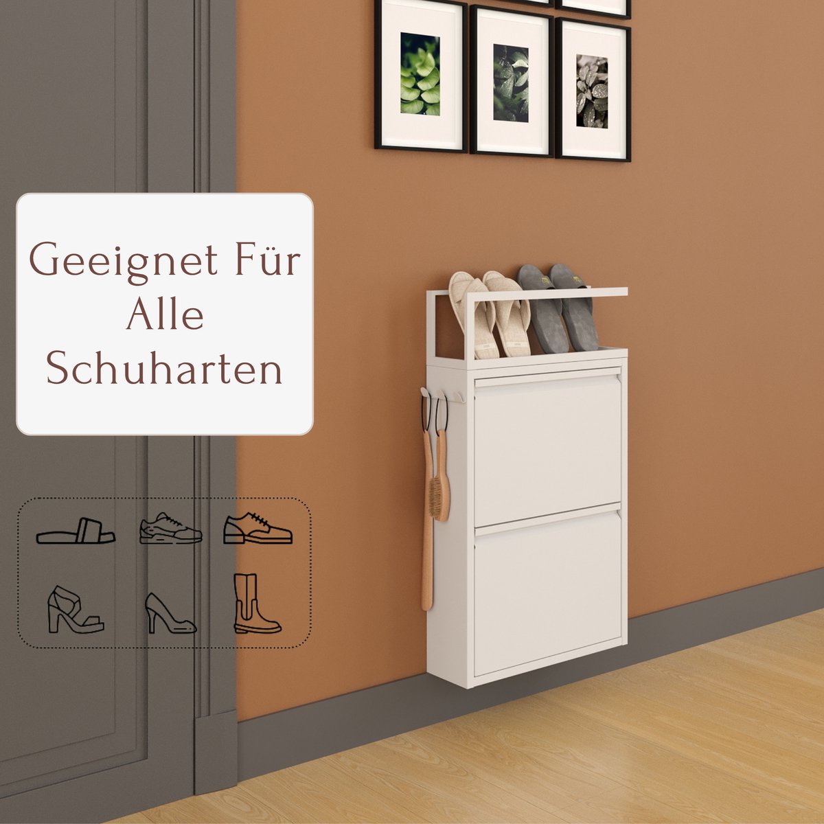 Furni24 Schoenenkast met accessoires, wit, 2 deuren 50x15x70,5 cm, pantoffelrek (8684032205163)