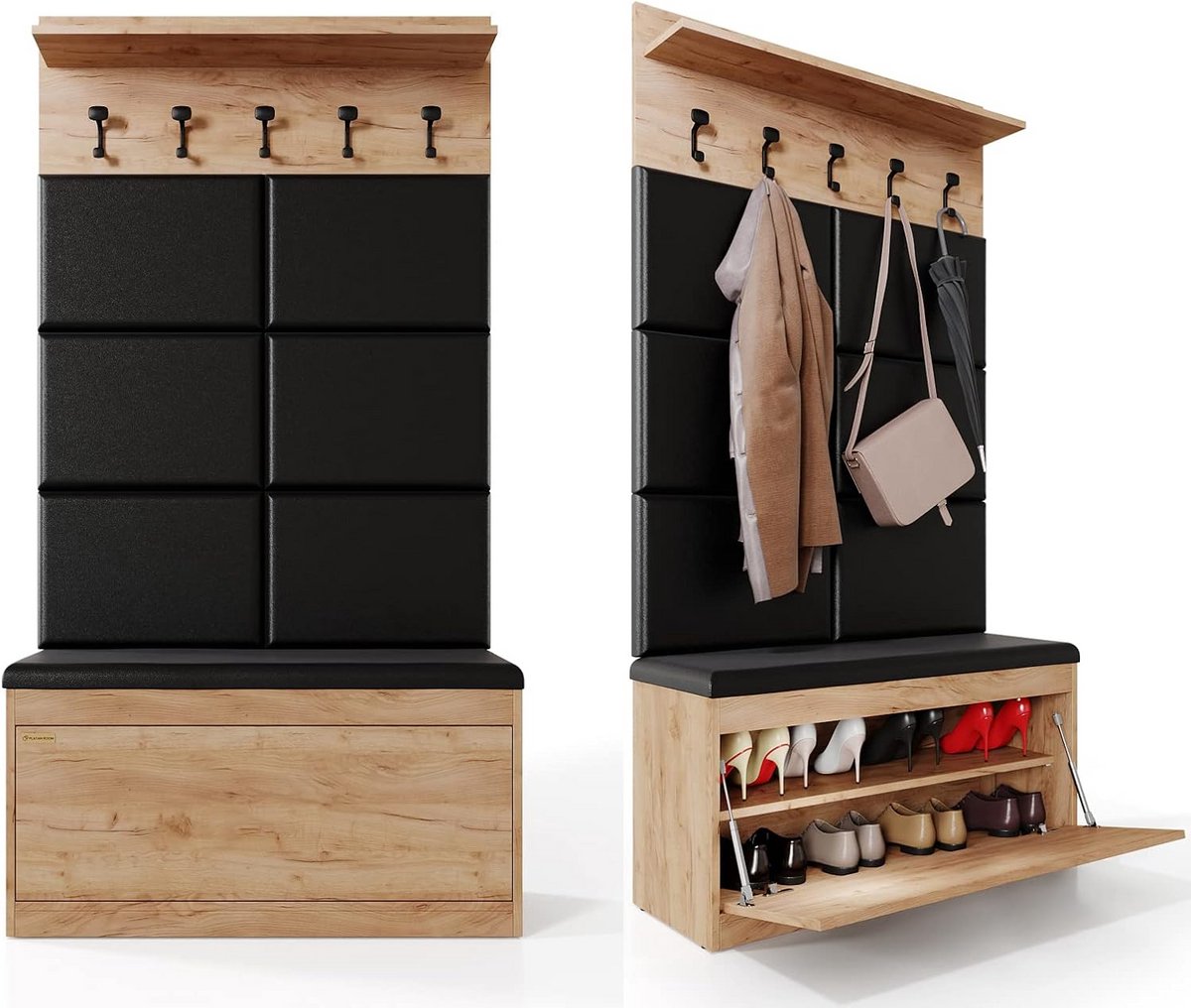 Garderobeset met Schoenenkast, Wandpaneel, Wandkast en Wandrek - Eiken of Wit, 3 of 4 Delen (9101031487752)