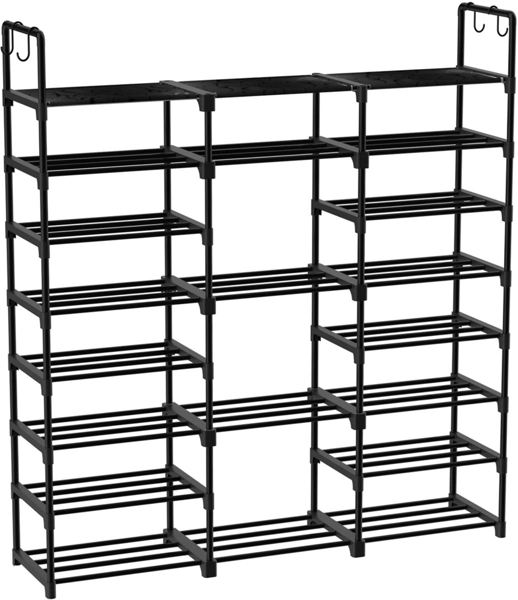 Grote-Schoenenrek - Kastplank-Metaal-Kunststof - Schoenenorganizer - Duurzame-Montage - Minimalistisch-Design - Opbergorganizer - Stapelbare-Schoenentoren - Zwart (8721297996617)