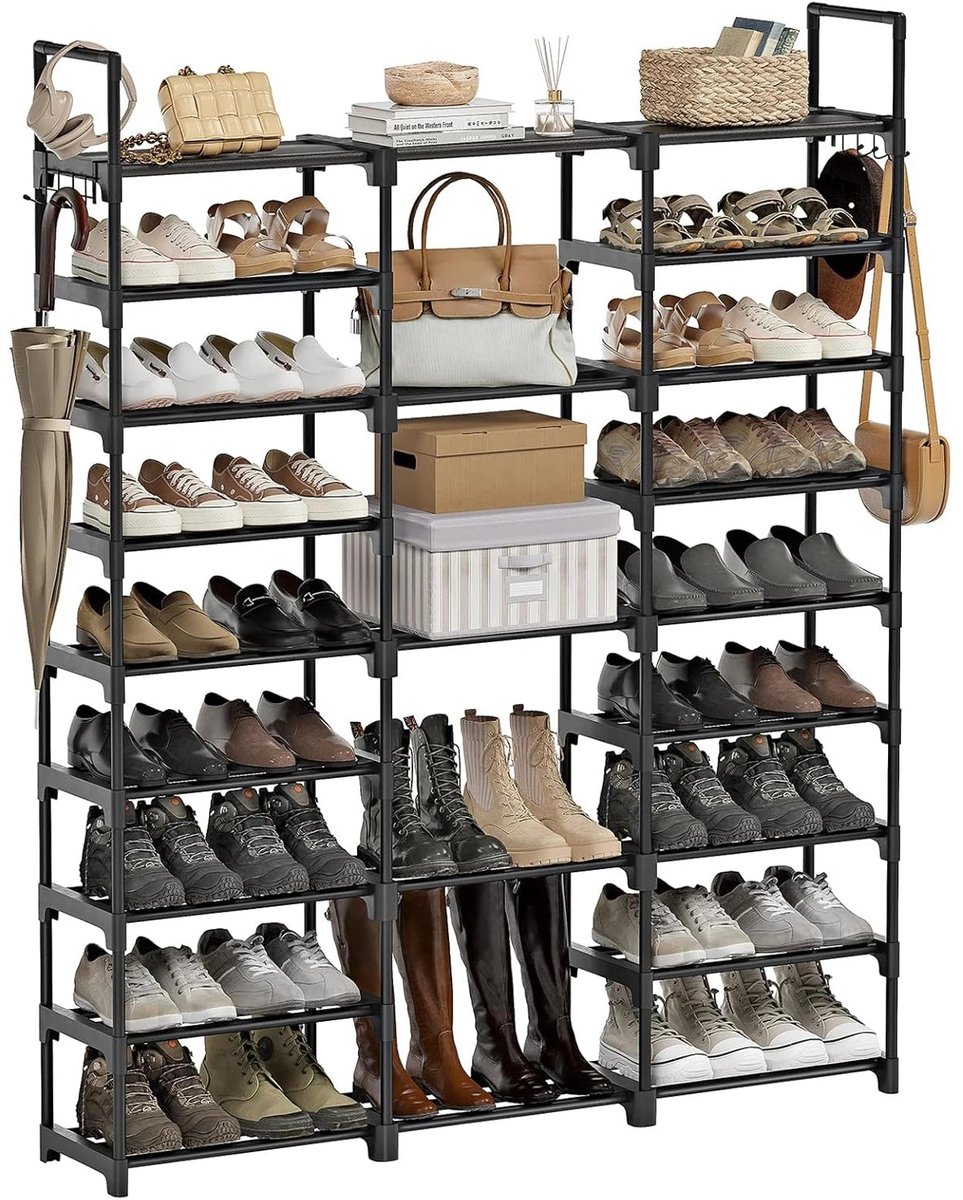 Grote-Schoenenrek - Kastplank - Schoenenrek-8-Niveaus - Voor-46-50-Paar - Stapelbaar-Metaal - Schoenenorganizer - Voor-Laarzen-Hal-Garderobe-Kast - Zwart (8721297996631)