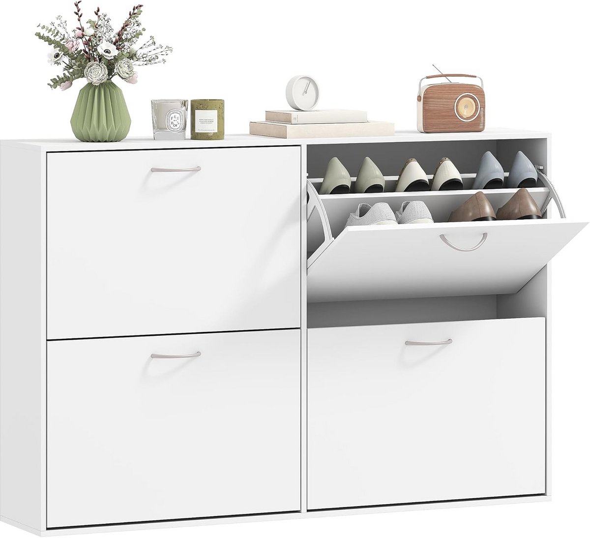 Grote Witte Schoenenkast met 4 Klapdeuren voor 24 Paar Schoenen - 120 cm Breed (9101053813522)