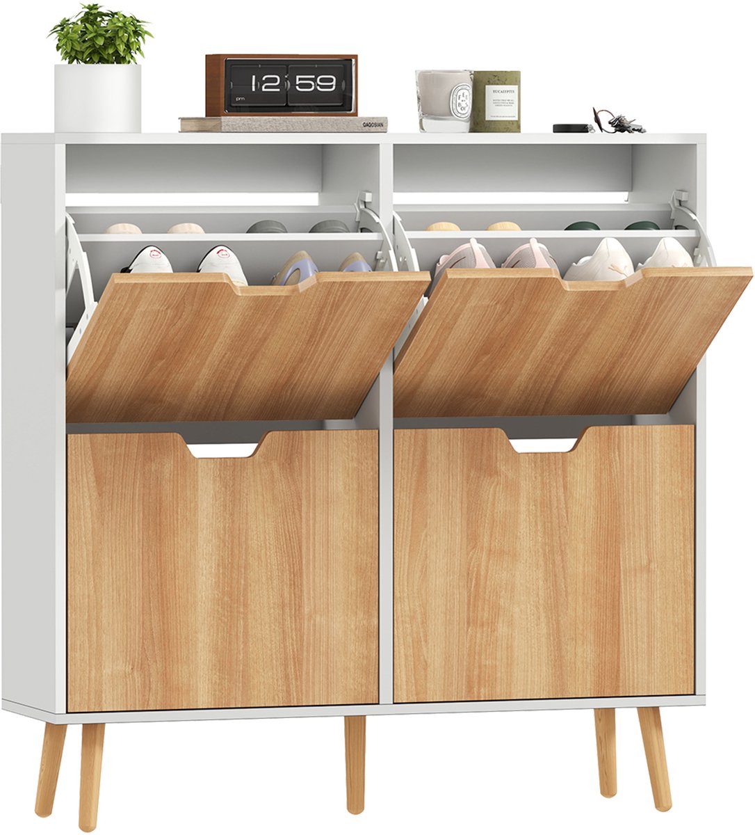 HOMCOM - Opklapbare schoenenkast - Hout - 95x26x95cm - Wit, naturel (3662970203712)