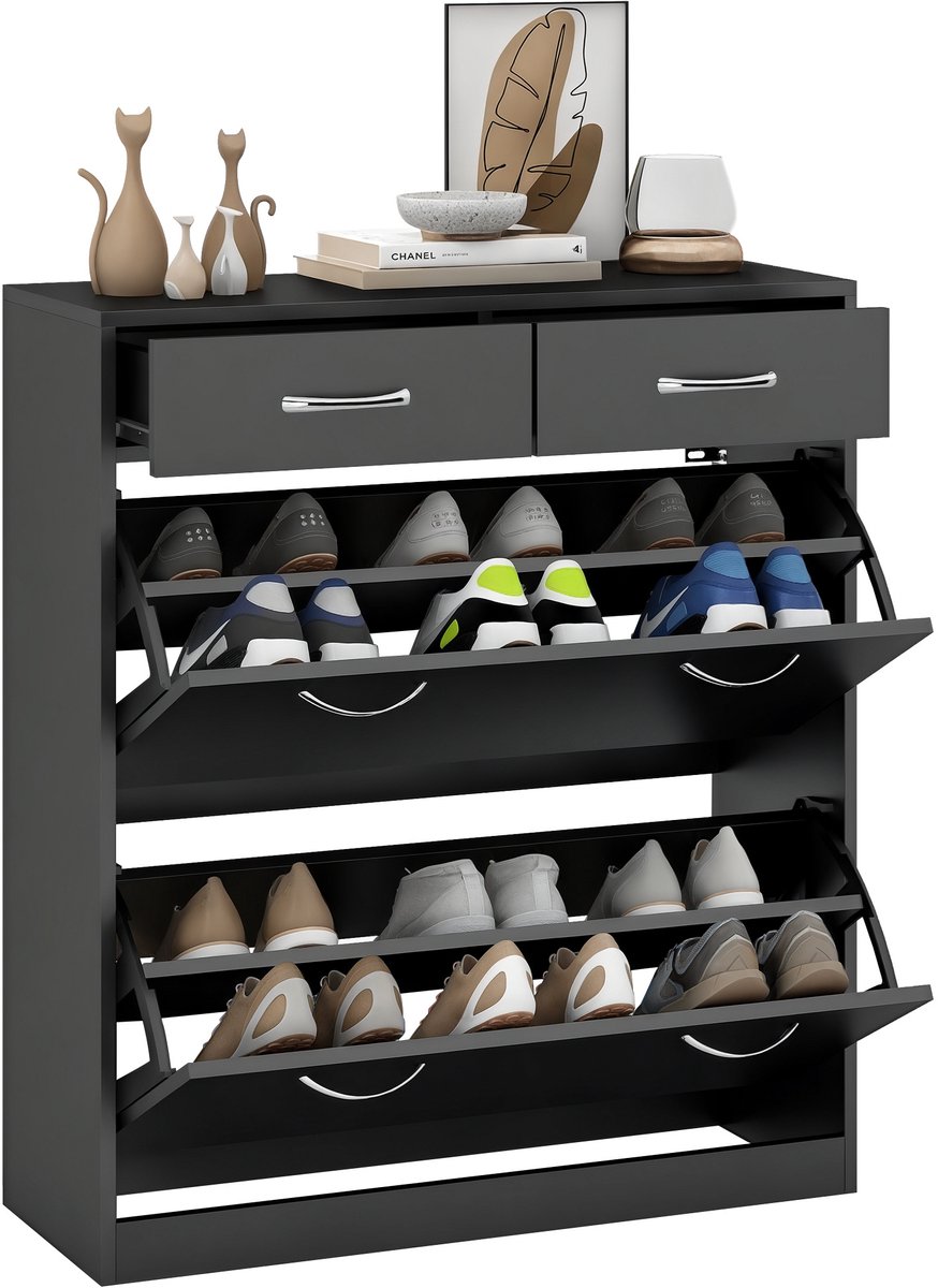 HOMCOM Opklapbare schoenenkast - Spaanplaat - 80x30x91,5cm - Zwart (3662970219232)