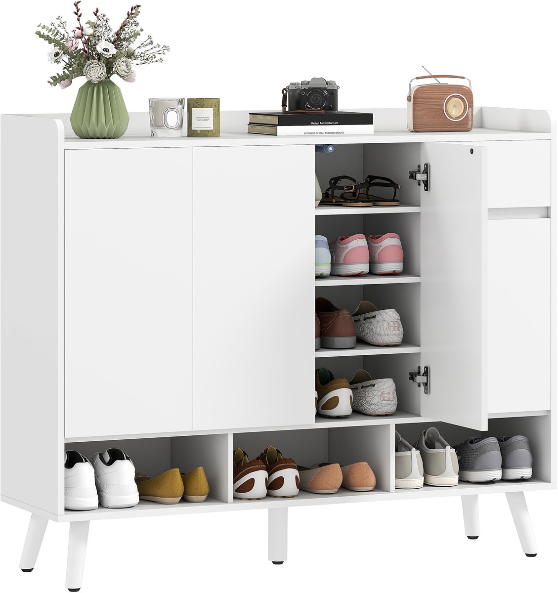 HOMCOM Schoenenkast MDF, grenenhout 120L x 35B x 100H cm Wit (4255826849500)