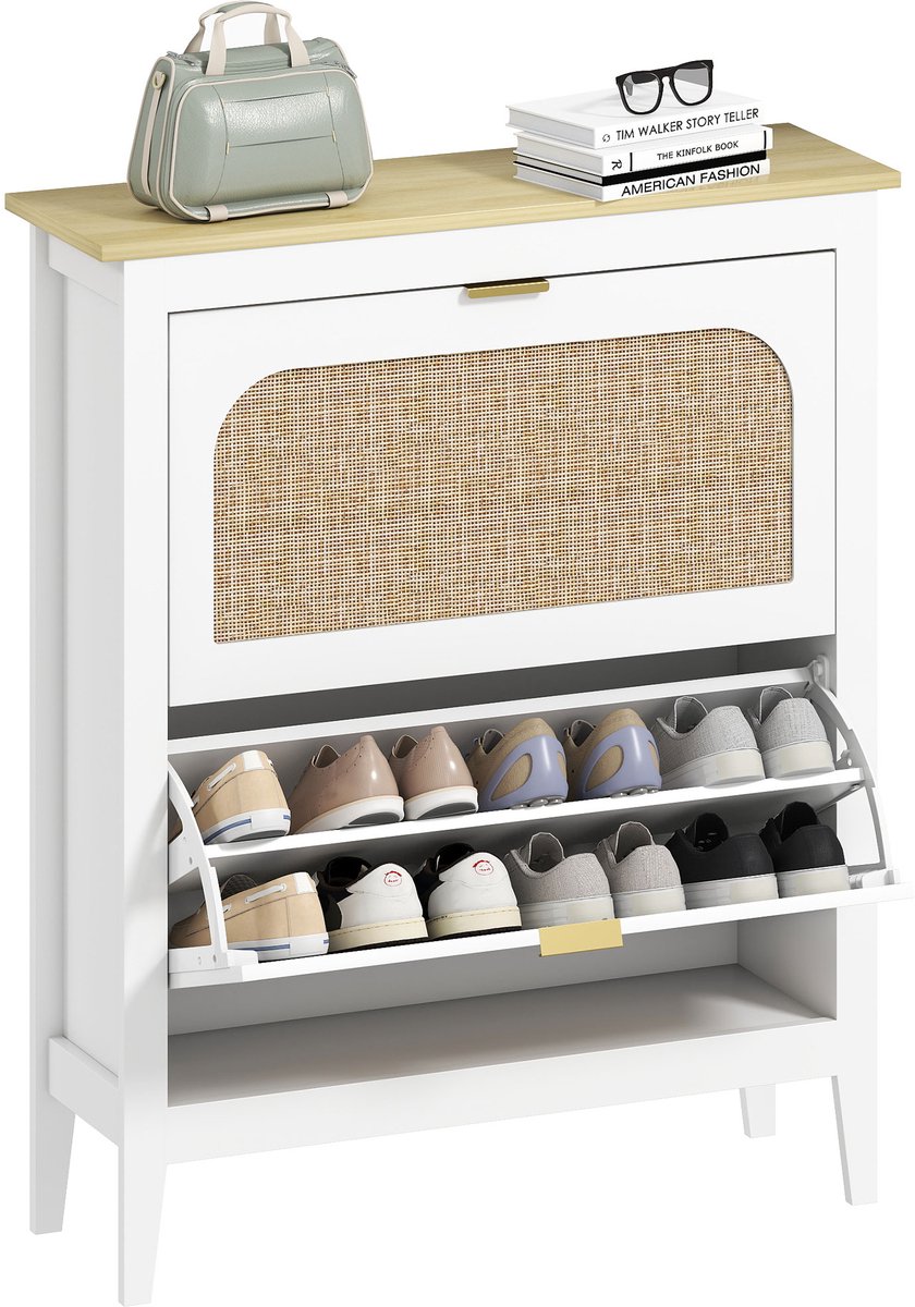 HOMCOM neerklapbare schoenenkast - Spaanplaat - 80x24x95,5cm - Wit (3662970296257)